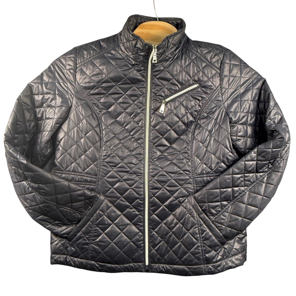 Laundry by Design XL Navy Blue Quilted Puffer Jacket Mock Neck Zip Up Equestrian